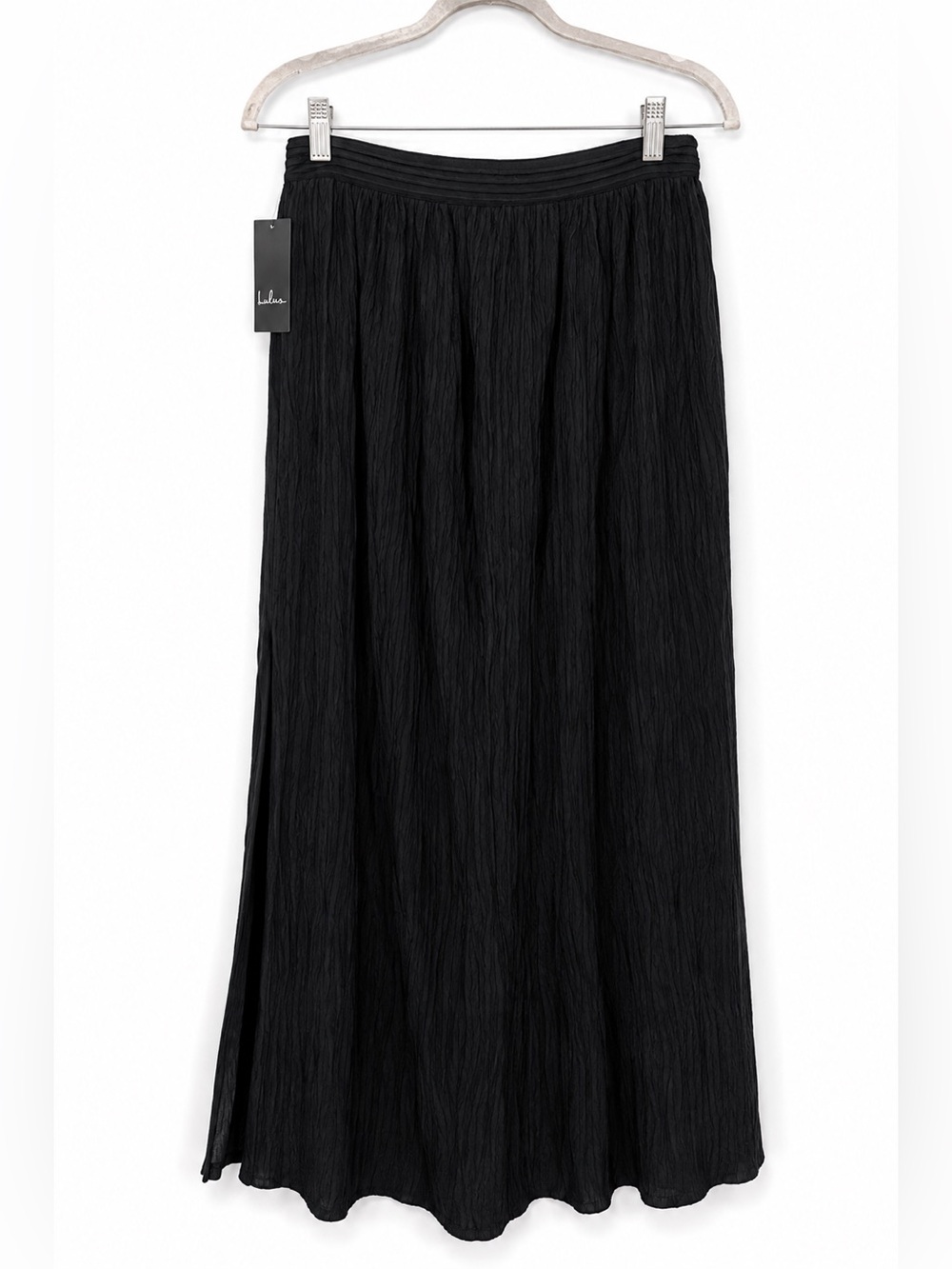 Lulus Black Textured Maxi Skirt M NWT Back Slit Stretch Waist Holiday